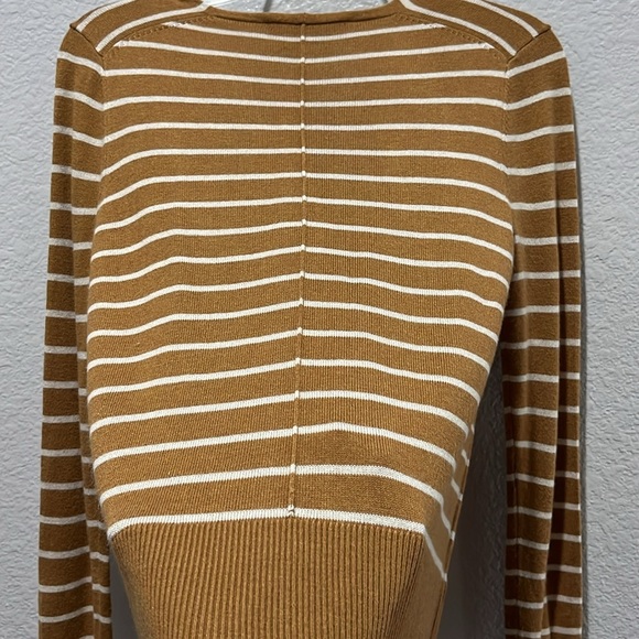 LOFT Striped Rib Trim V Neck Sweater Golden Camel Sz X Small  Effortless Casual - Picture 9 of 9